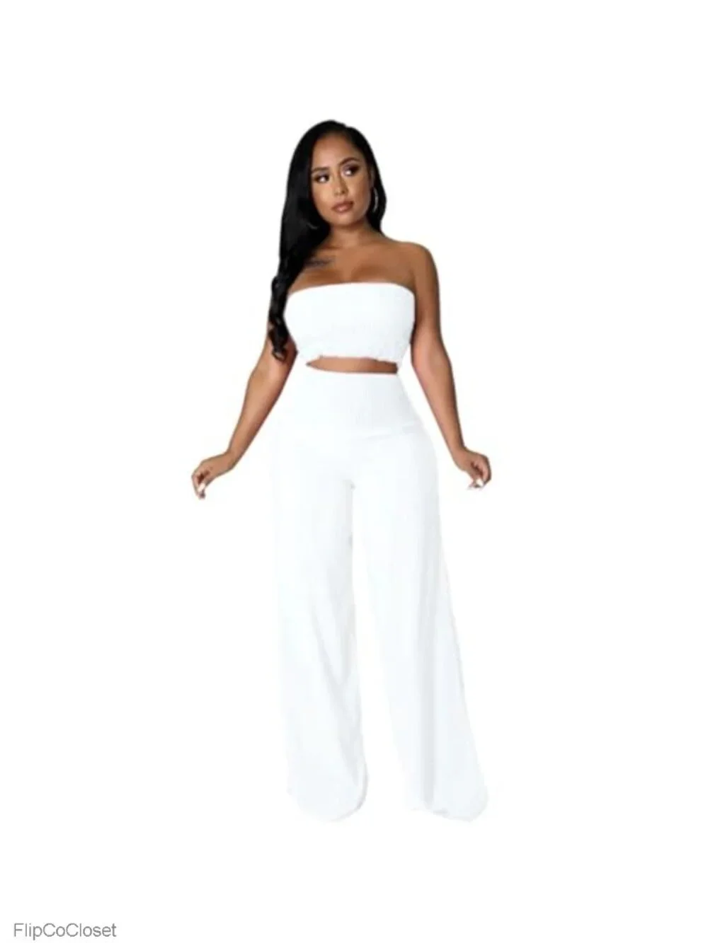 Women's 2 Piece Crop Top Wide Leg Pants Jumpsuit Set with Pockets Vacation